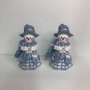 vintage patches blue snowman lady figurine 2000s blue christmas pair